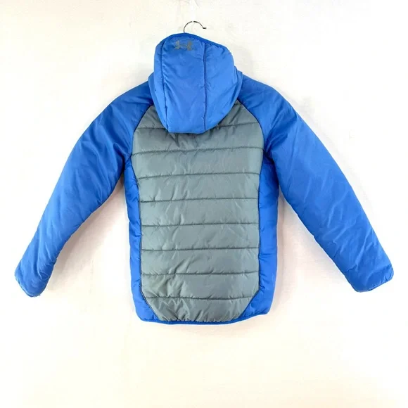 Under Armour Blue and Gray Youth Hooded Puffer Jacket Size M - Picture 2 of 13